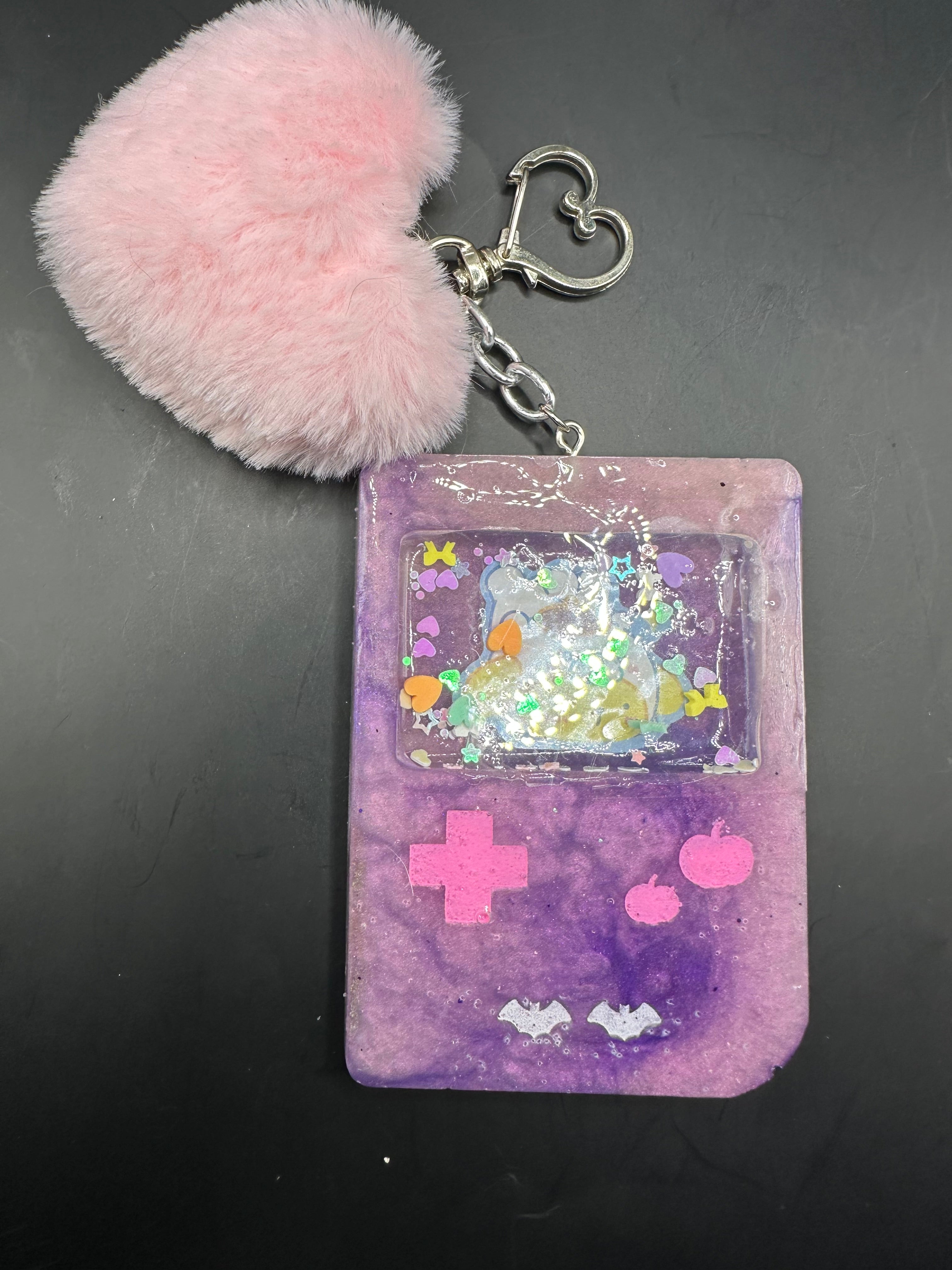 Pompom Purin dry shaker gameboy keychain purse lanyard handmade charm