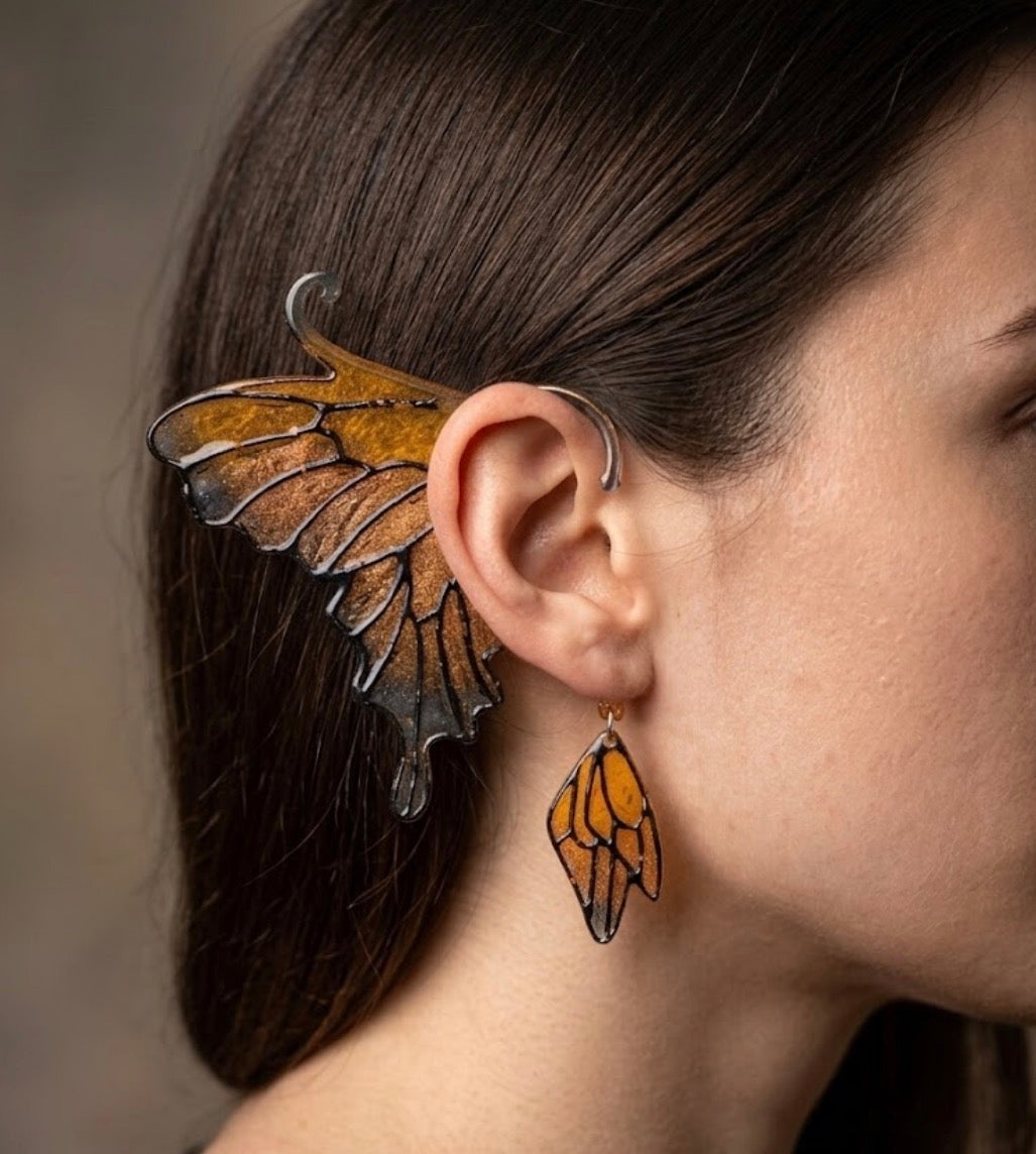 Monarch butterfly handmade resin fae ear cuffs