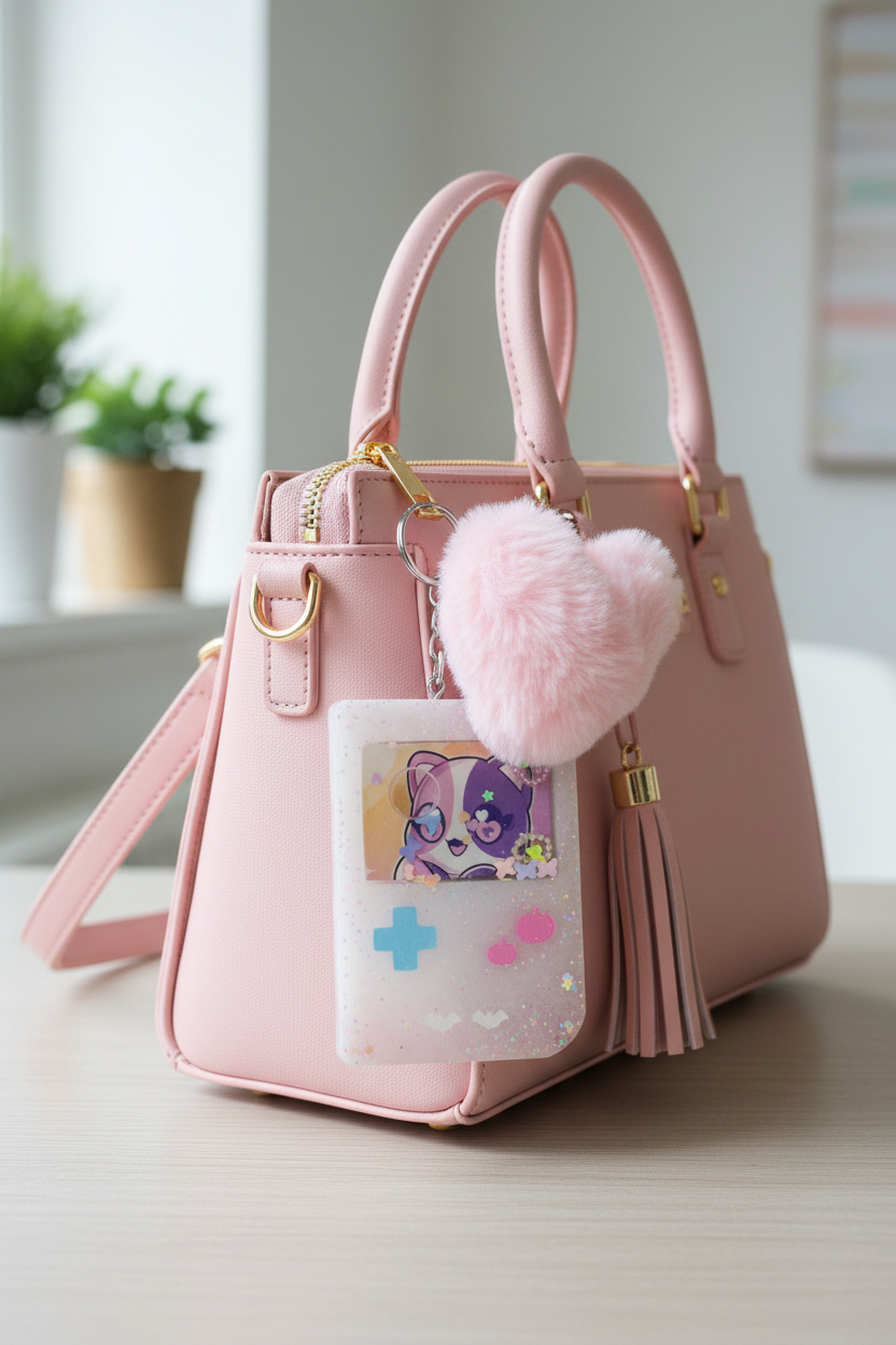 Kawaii cat shaker purse keychain charm handmade