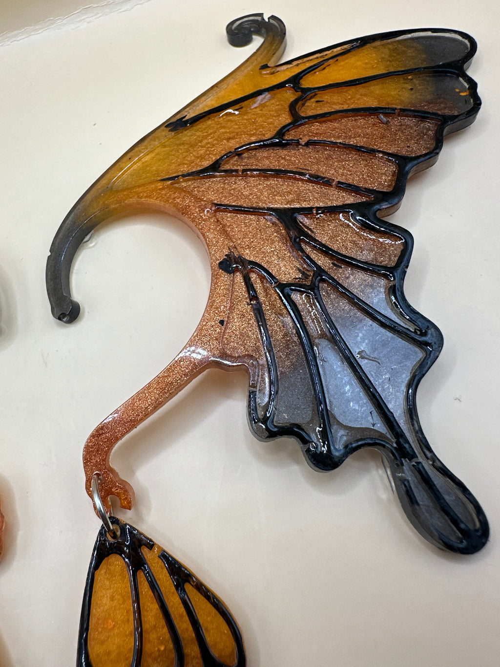 Monarch butterfly handmade resin fae ear cuffs