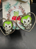 Enamel metal heart earrings with charms