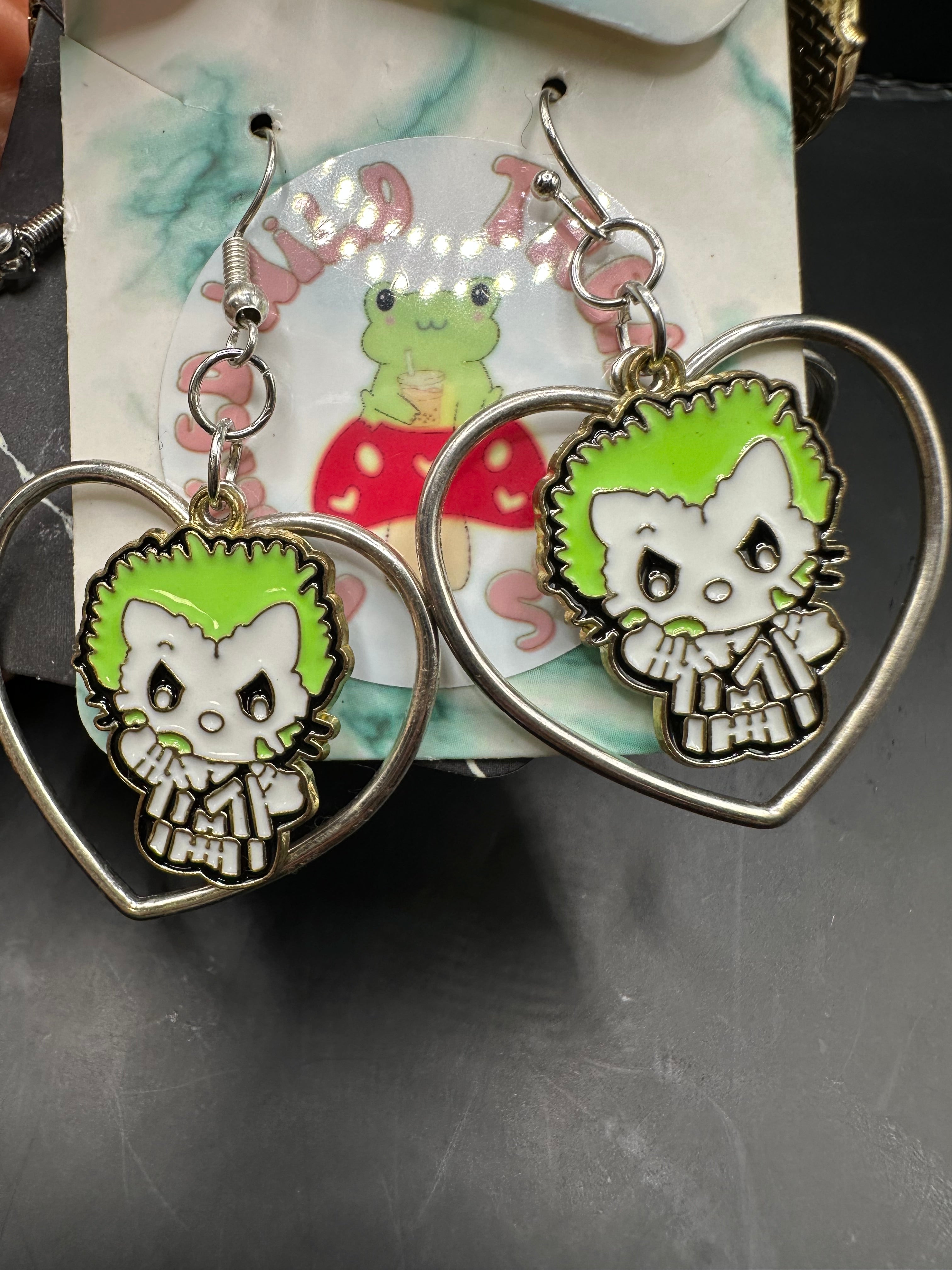 Enamel metal heart earrings with charms