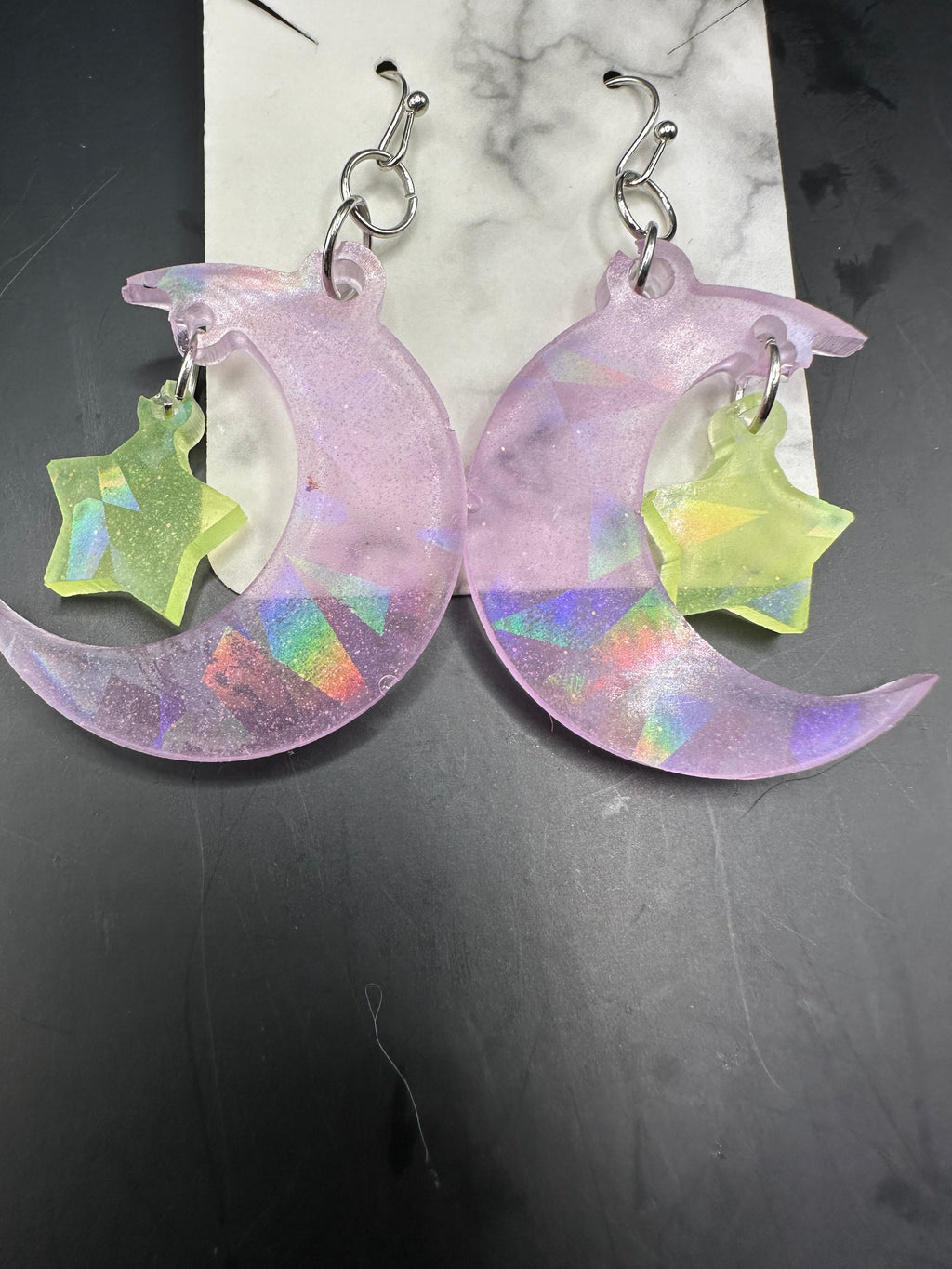 Moon and star holographic earrings