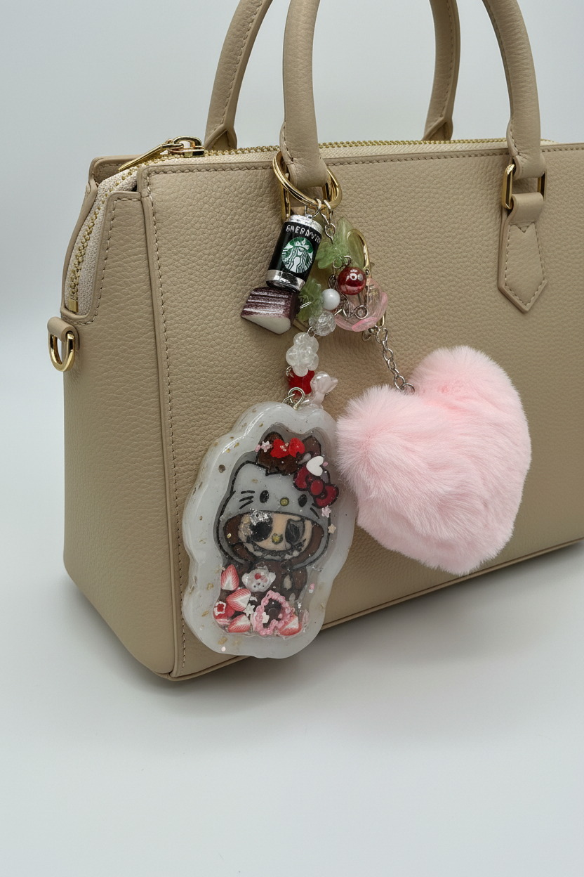 Labubu x hello kitty Sanrio popmart collab shaker keychain purse charm handmade