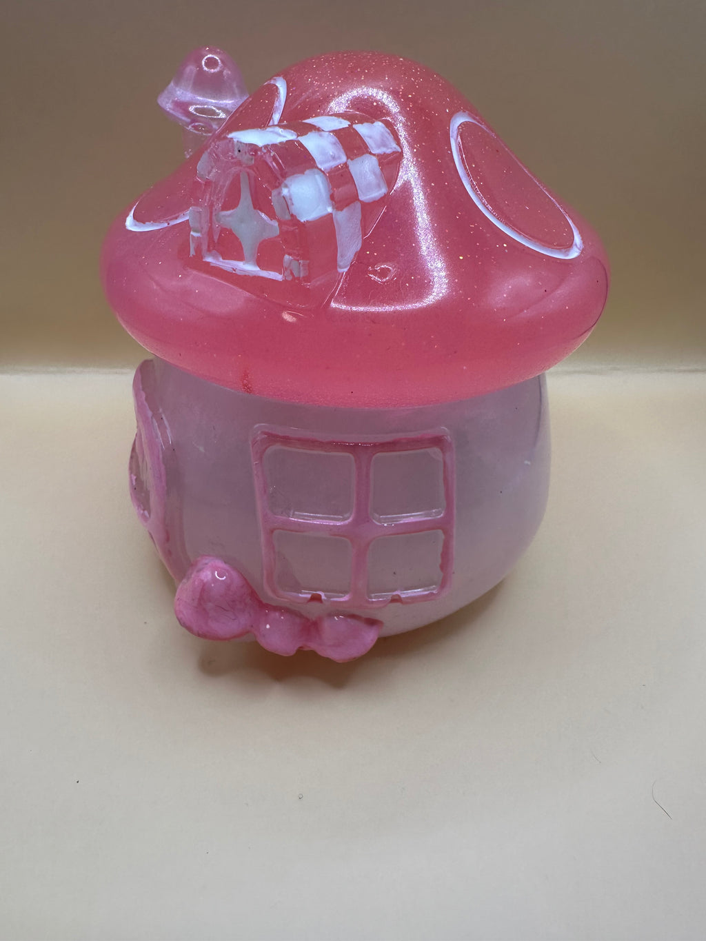 Mushroom cottage house trinket jar