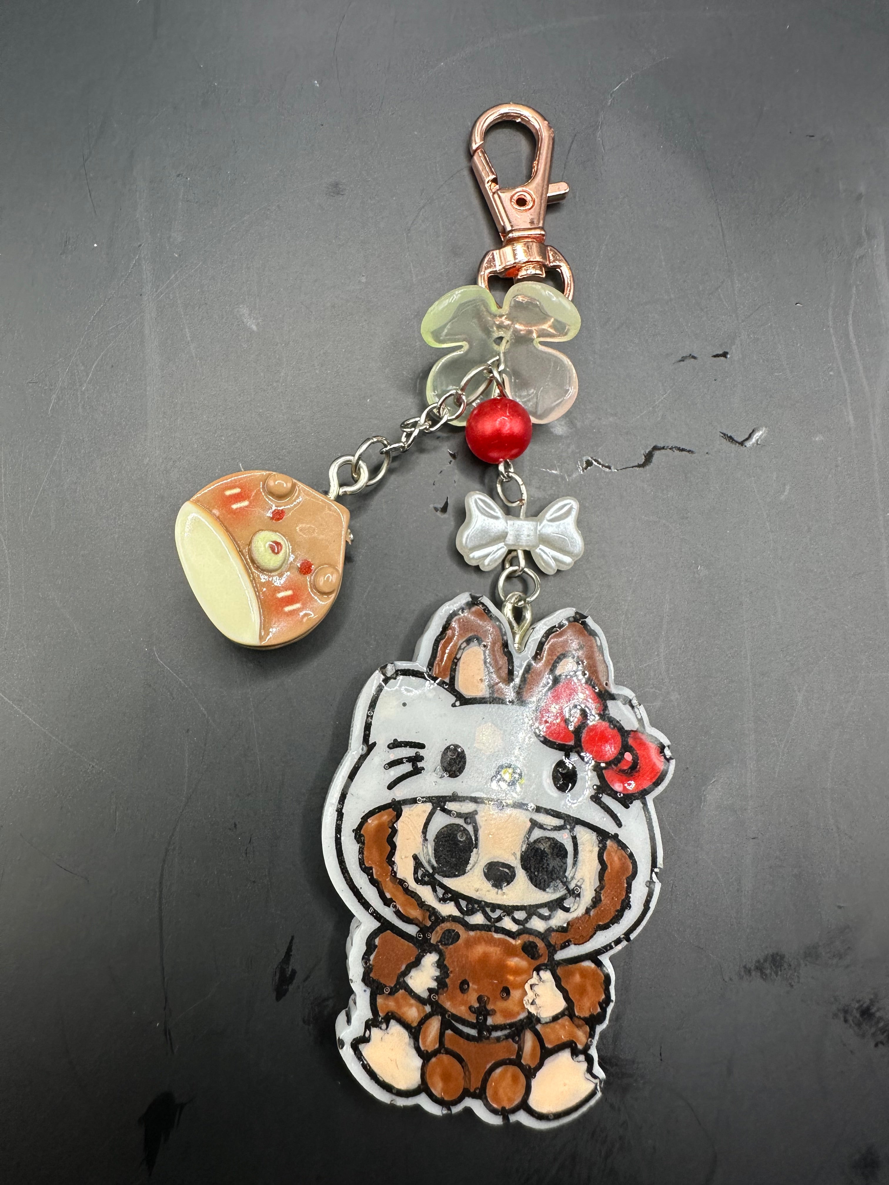 Labubu x Hello kitty pop mart Sanrio handmade keychain charm