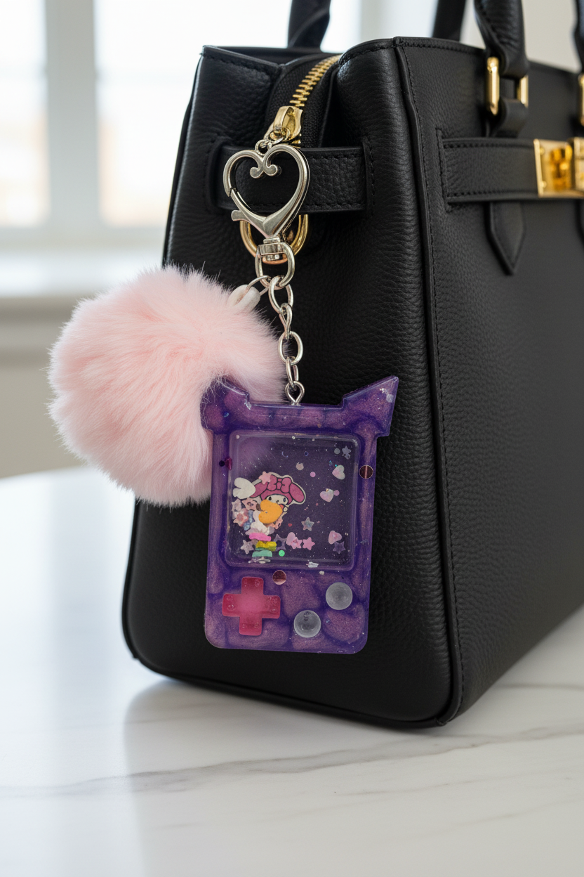 Kuromi gameboy resin charm shaker