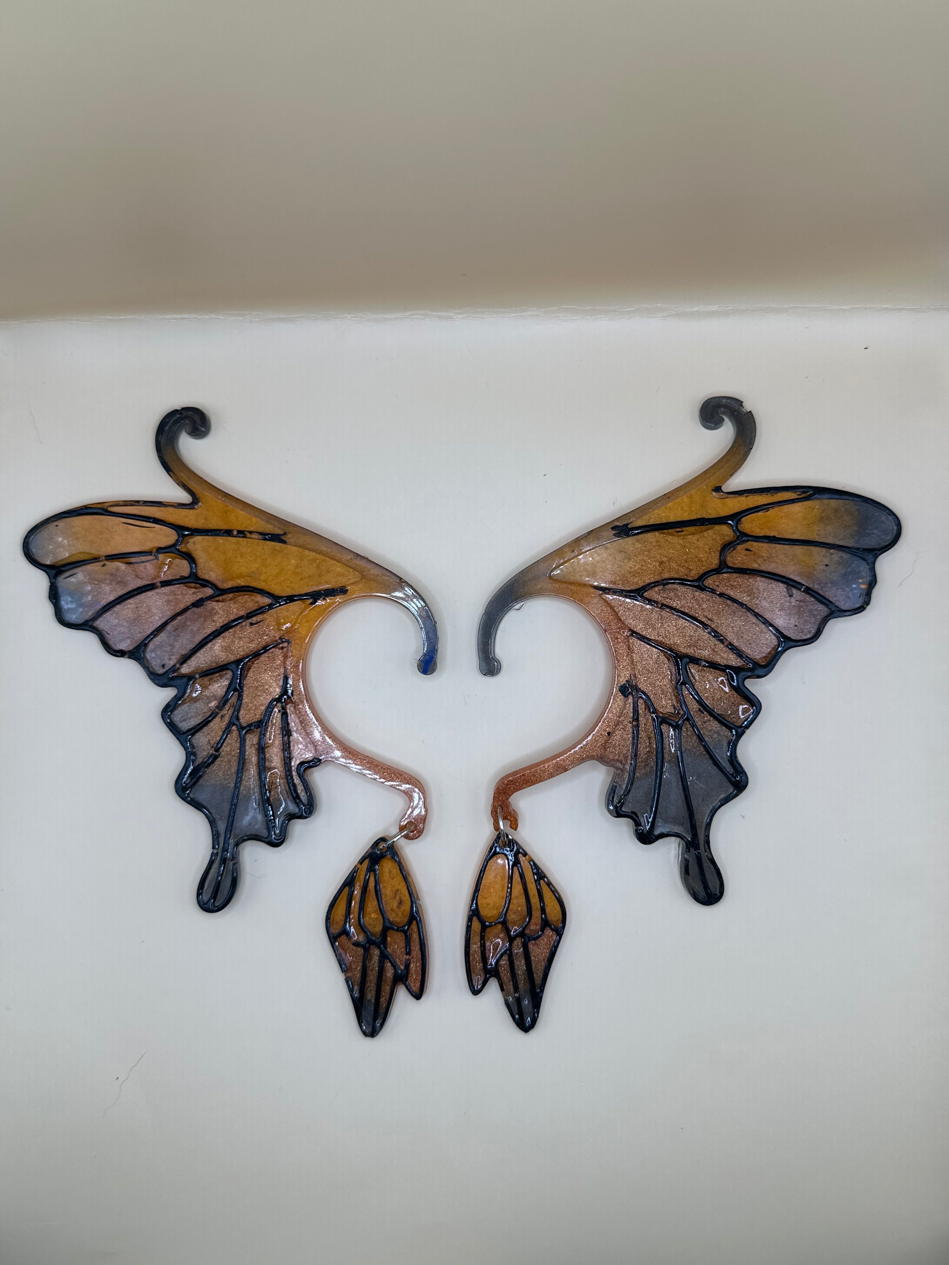 Monarch butterfly handmade resin fae ear cuffs