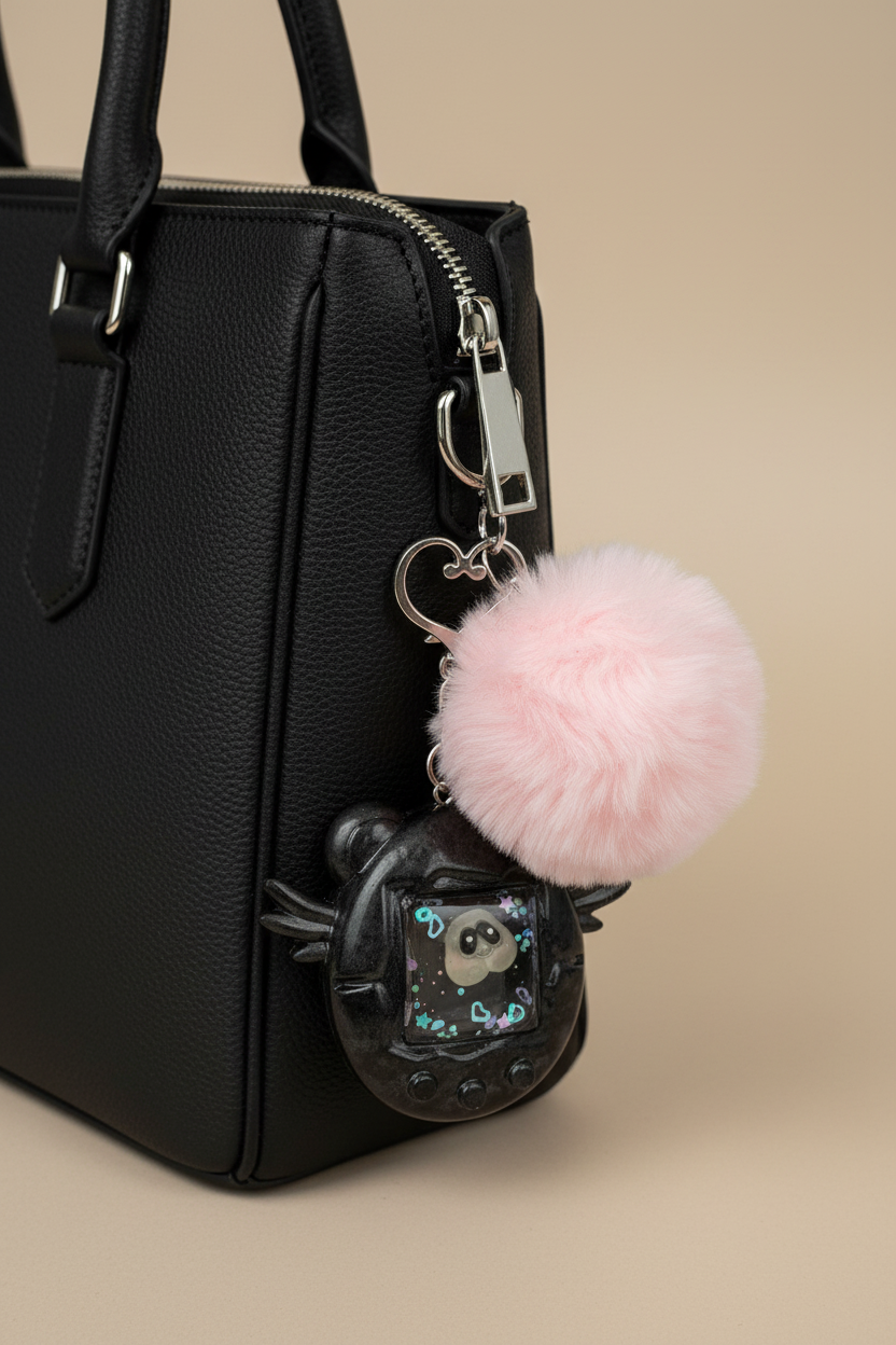 Panda tamagotchi shaker charm keychain purse charm