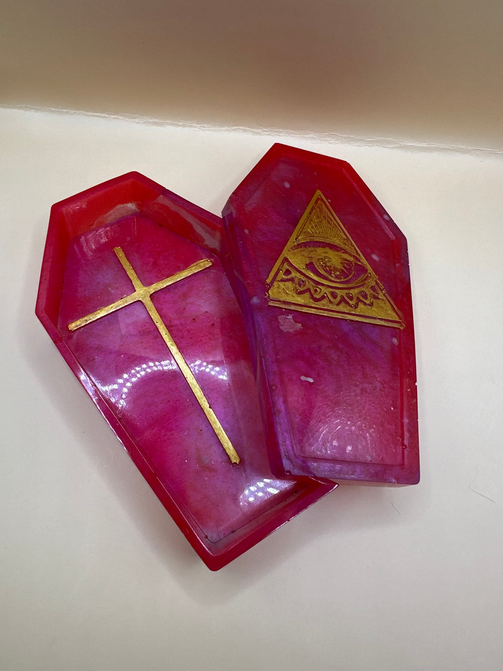 Handmade resin coffin trinket jar