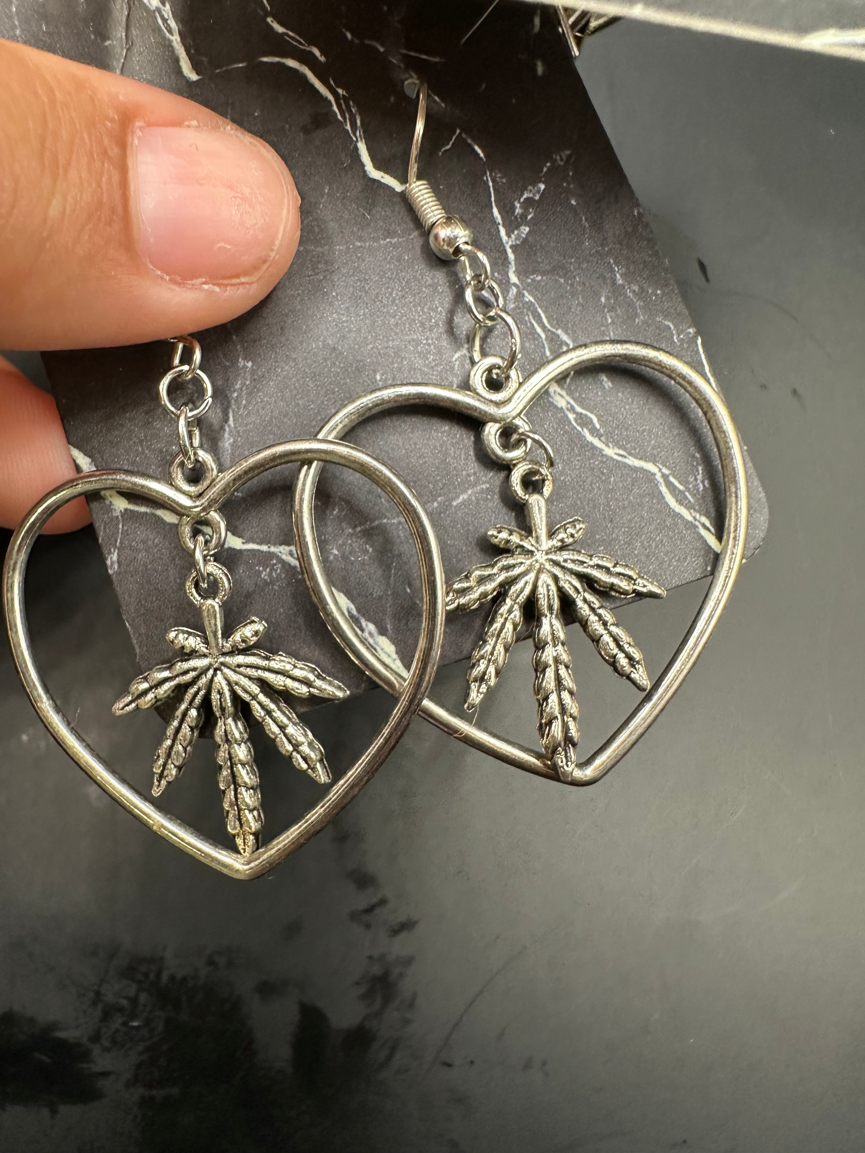 Enamel metal heart earrings with charms