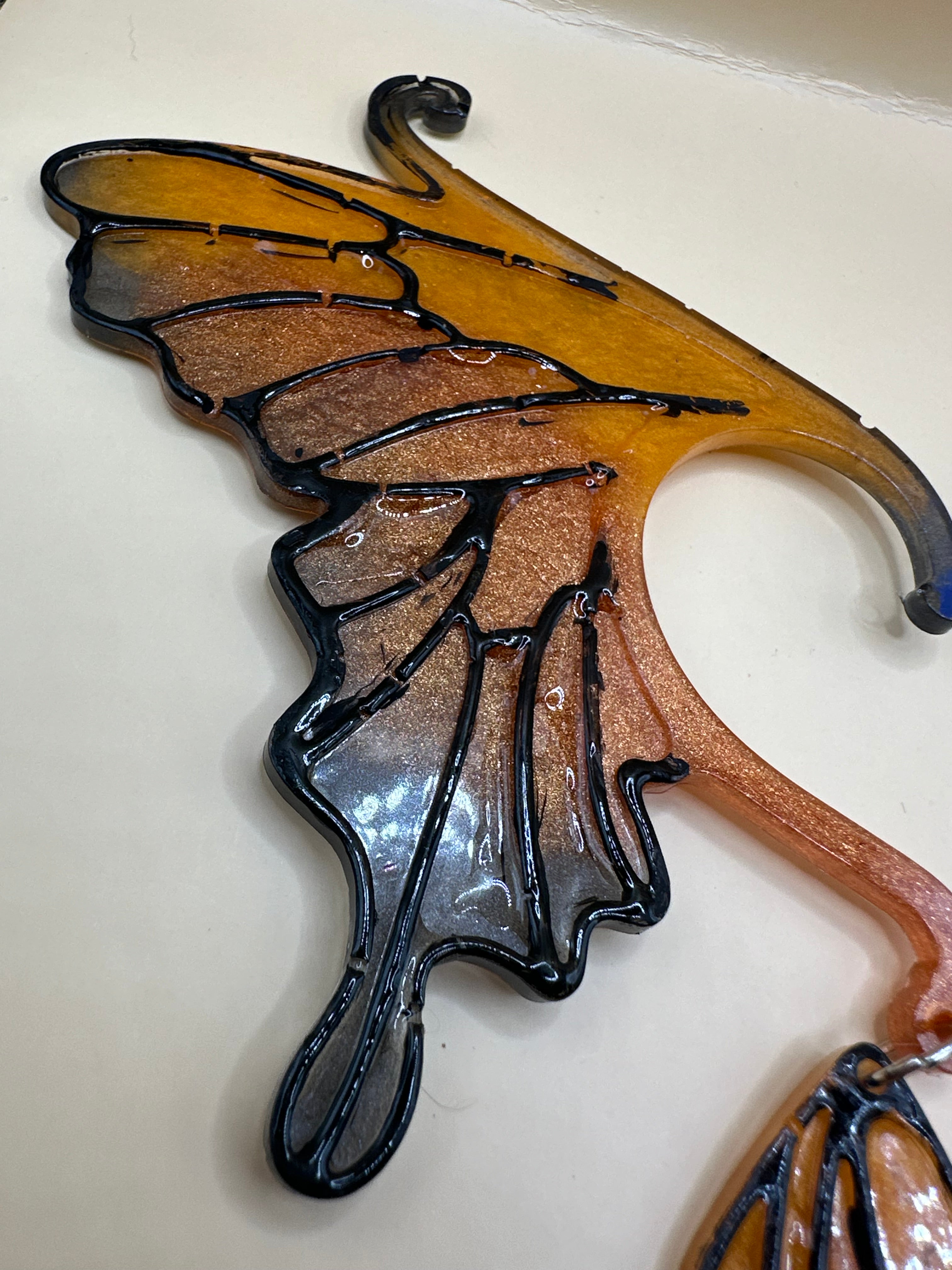 Monarch butterfly handmade resin fae ear cuffs