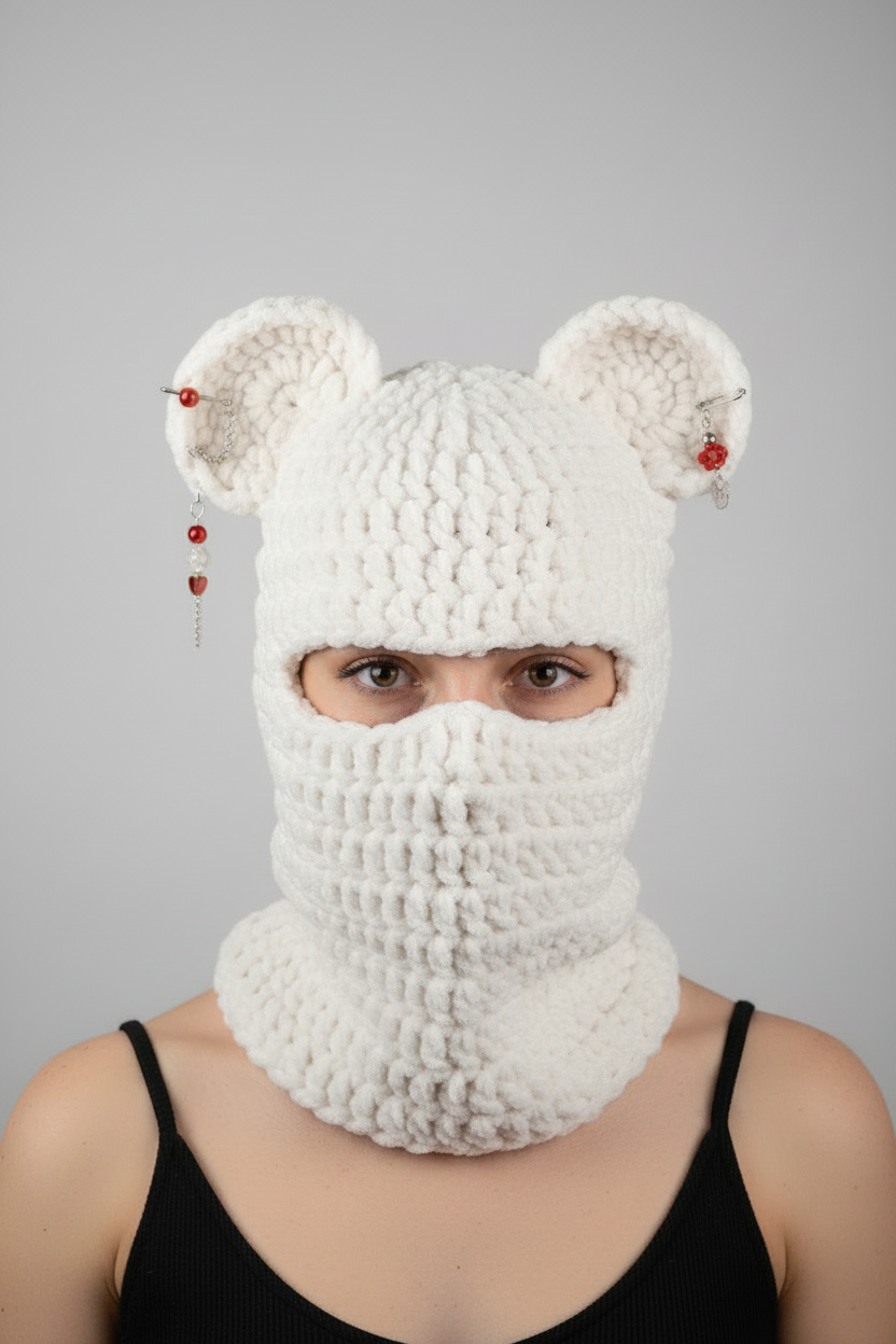 Bear with piercings handmade crochet in mask