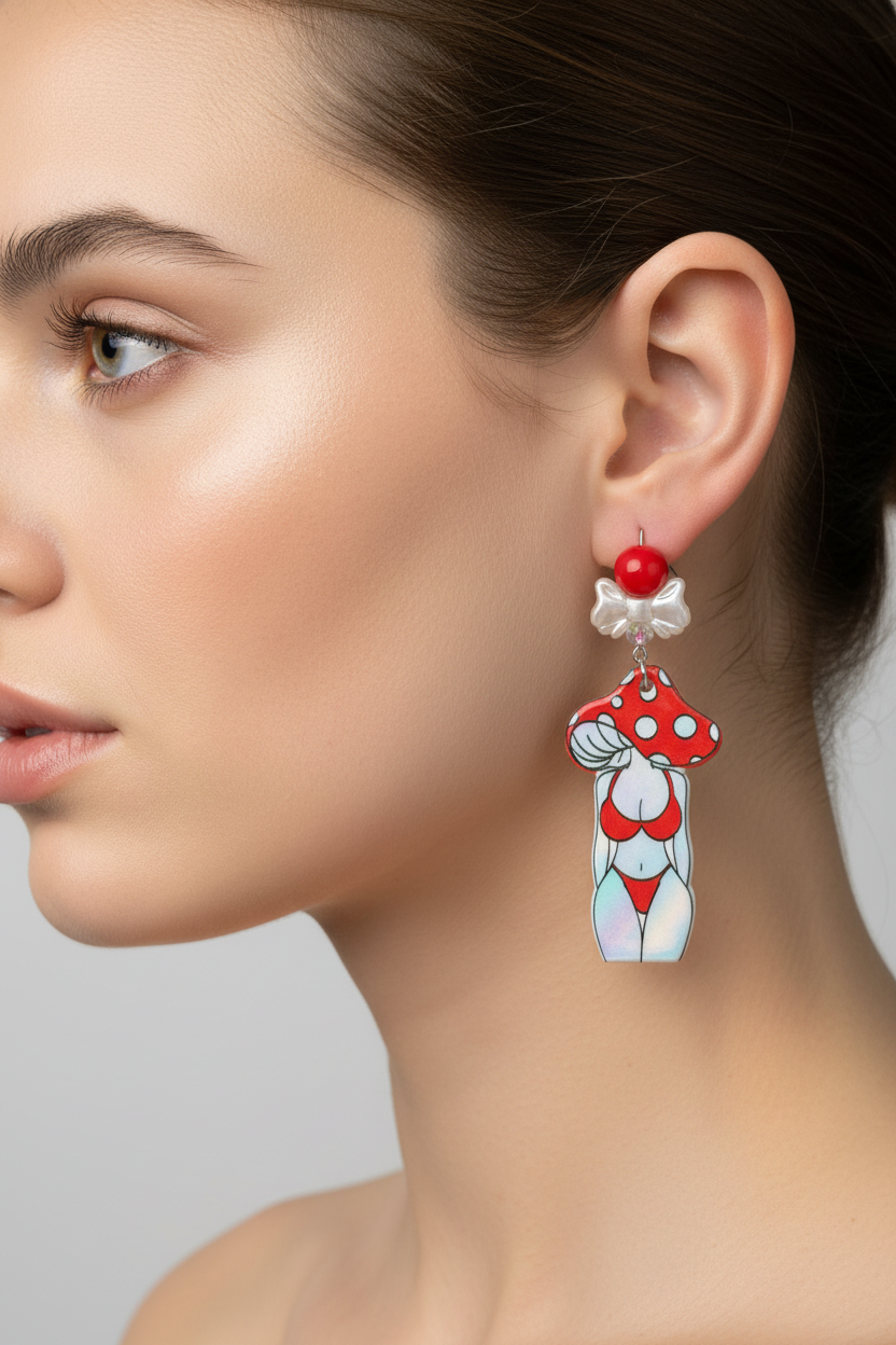Mushroom babe handmade earrings
